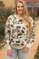 Plus Size Crew Neck Animal Print Pullover Sweatshirt - SELFTRITSS