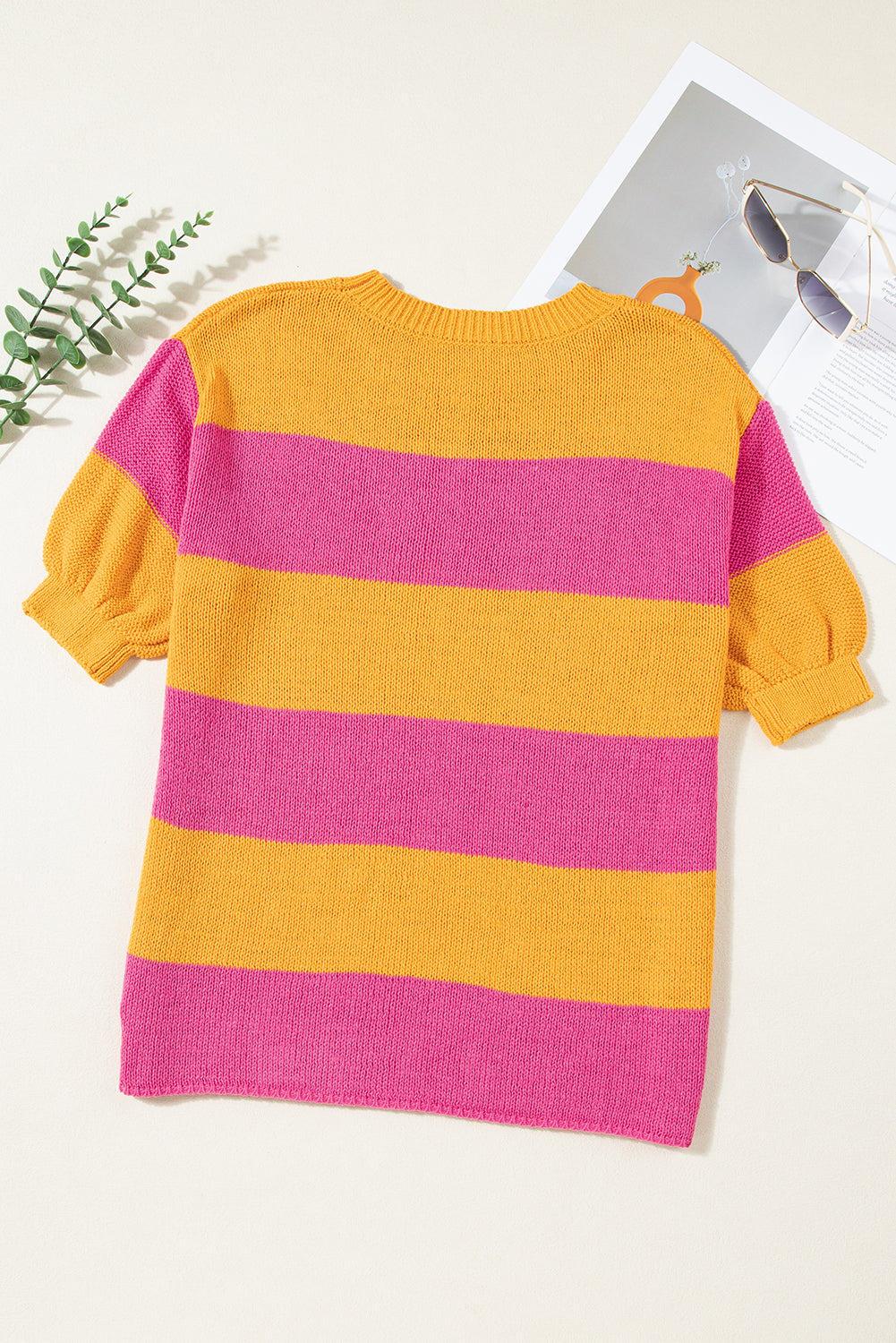 Orange Stripe Color Block Knitted T-shirt Sweater - SELFTRITSS   