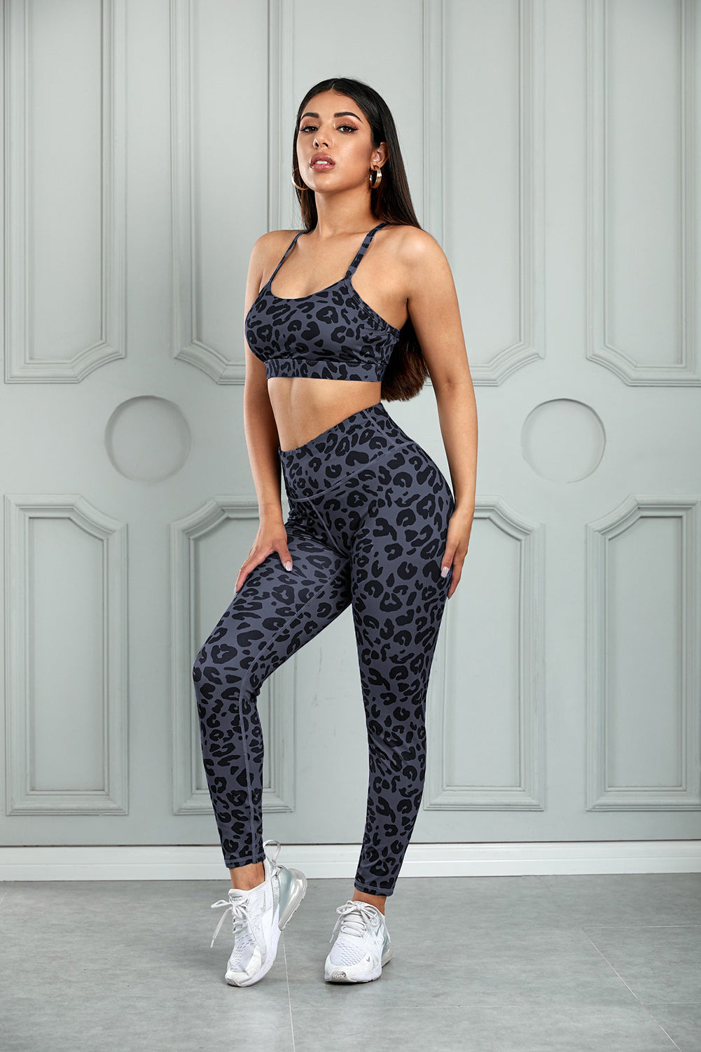 Leopard Cutout Sports Bra and Leggings Set - SELFTRITSS