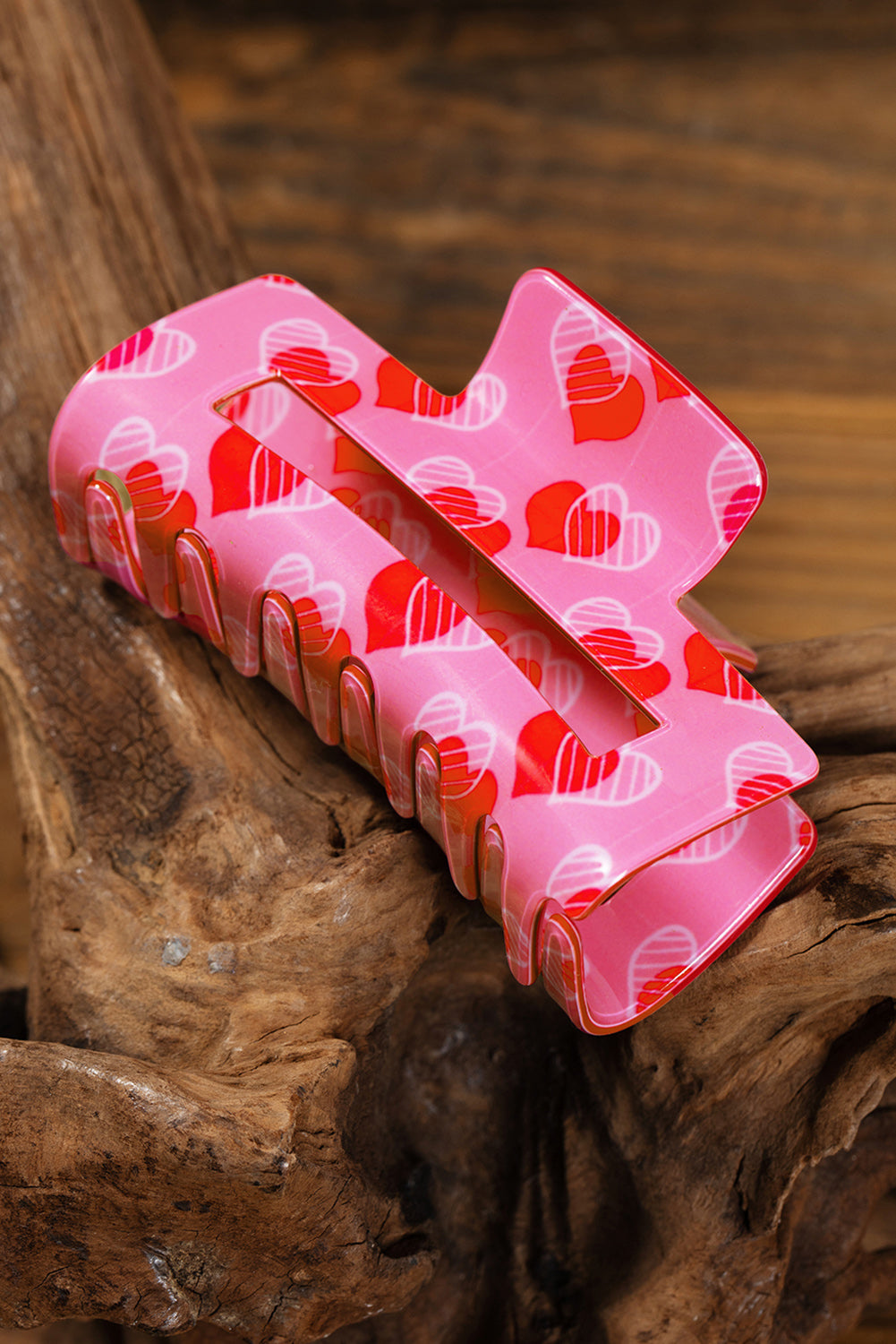 Pink Double Heart Printed Valentines Fashion Hair Claw - SELFTRITSS