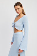 LONG SLEEVE FRONT TIE CROPPED TOP - SELFTRITSS