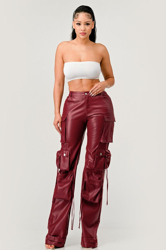 Pu Leather Cargo Pants