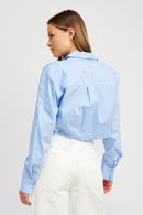 STRIPED CROPPED SHIRT WITH CUT EDGE - SELFTRITSS