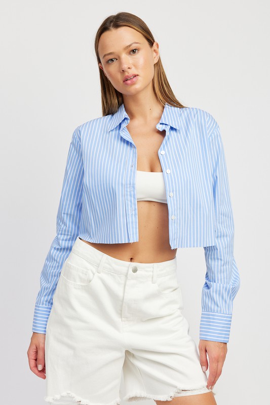 STRIPED CROPPED SHIRT WITH CUT EDGE - SELFTRITSS