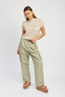 STRAIGHT LEG PANTS WITH ELASTIC WAIST BAND - SELFTRITSS   