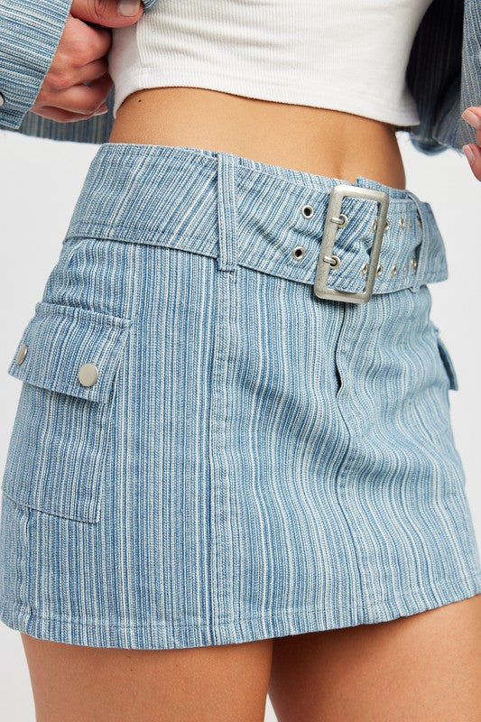 BELTED MINI DENIM SKIRT - SELFTRITSS