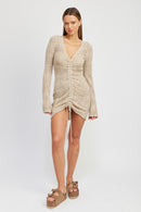 RUCHED CROCHET MINI DRESS - SELFTRITSS   