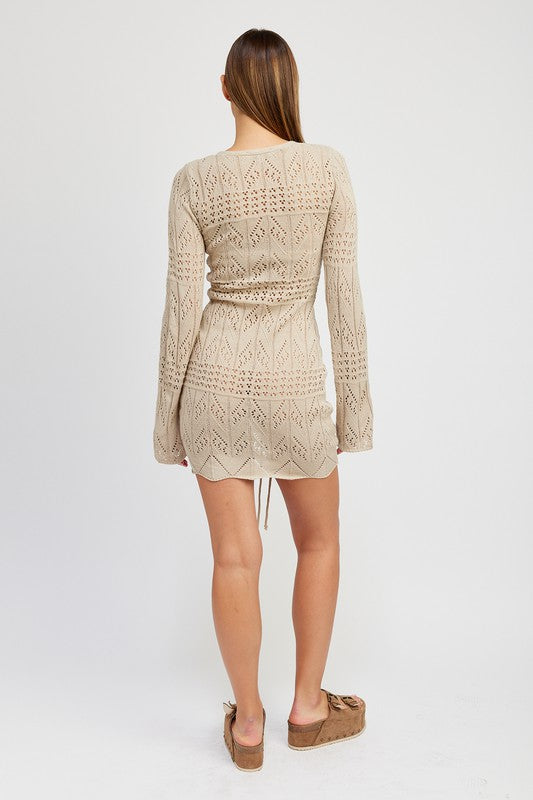 RUCHED CROCHET MINI DRESS - SELFTRITSS   