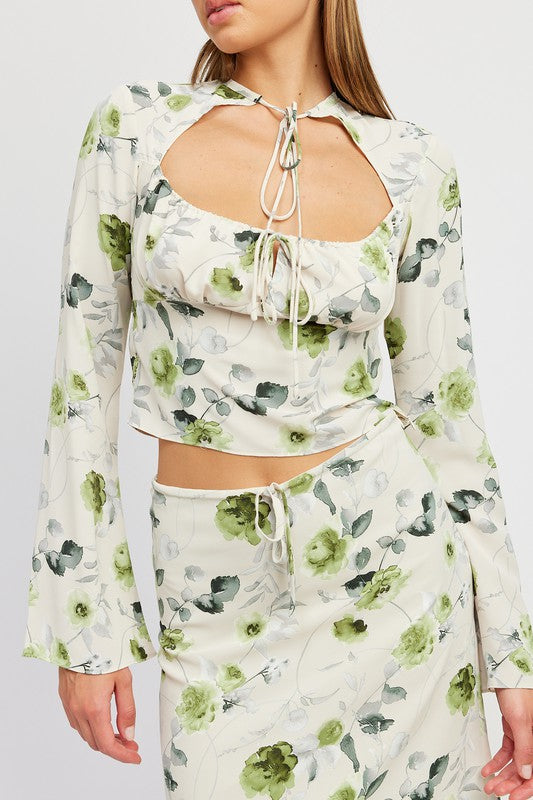 FLORAL BLOUSE WITH NECK TIE - SELFTRITSS
