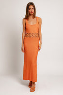 Square Neck Sleeveless Crochet Midi Dress - SELFTRITSS   