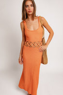 Square Neck Sleeveless Crochet Midi Dress - SELFTRITSS   