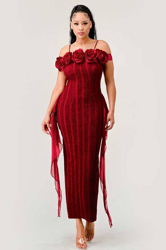 Enchanting Rose Off-Shoulder Dress - SELFTRITSS