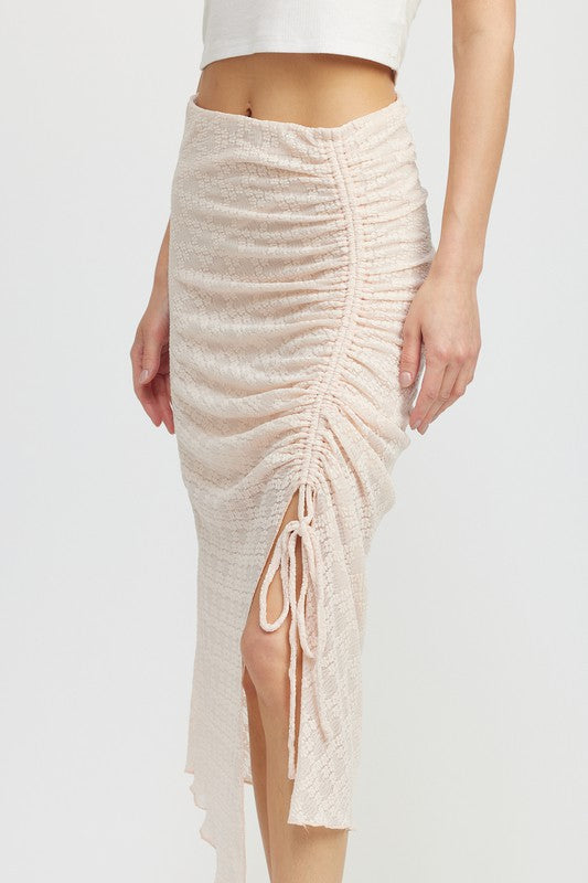 RUCHED LACE SKIT WITH HIGH SLIT - SELFTRITSS