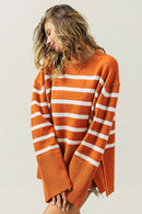 Tangarine Ribbed Hem Stripe Sweater