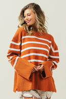 Tangarine Ribbed Hem Stripe Sweater