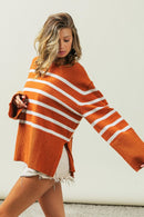 Tangarine Ribbed Hem Stripe Sweater