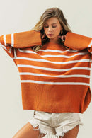 Tangarine Ribbed Hem Stripe Sweater