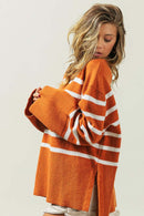 Tangarine Ribbed Hem Stripe Sweater