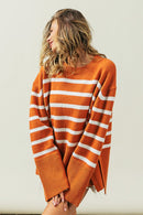 Tangarine Ribbed Hem Stripe Sweater