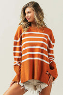 Tangarine Ribbed Hem Stripe Sweater