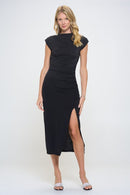 Made in USA Sleeveless Ruched Dress with Slit - SELFTRITSS