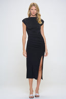 Made in USA Sleeveless Ruched Dress with Slit - SELFTRITSS