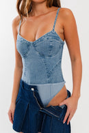 Denim Bustier Bodysuit - SELFTRITSS   