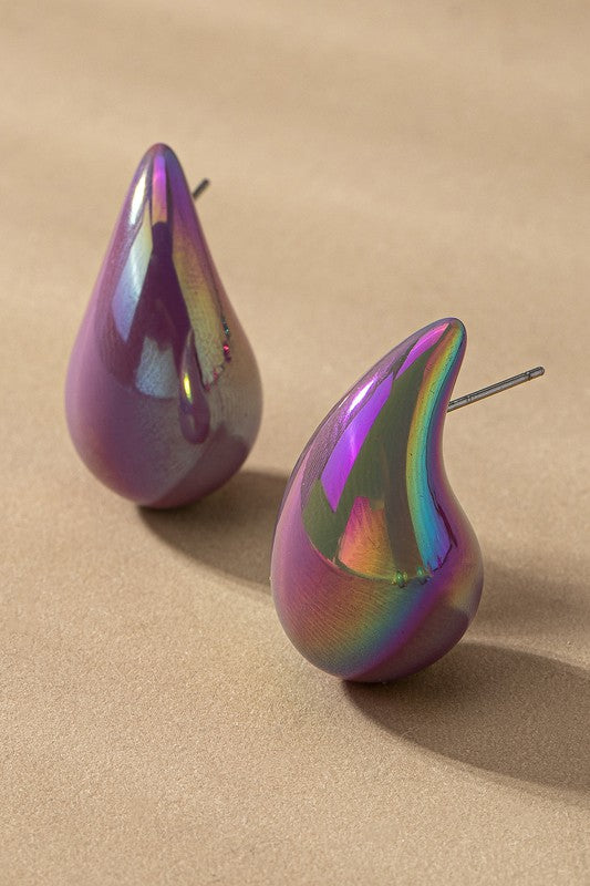 hollow puffy color coating teardrop earrings - SELFTRITSS   