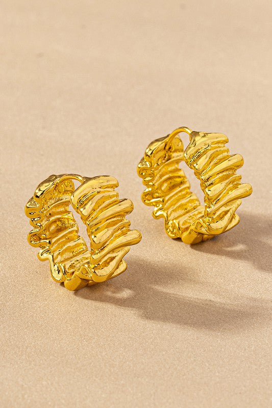 Brass ruffled ribbon huggie hoop earrings - SELFTRITSS   