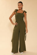 Smocked wide leg cargo jumpsuit - SELFTRITSS   