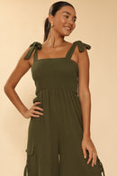 Smocked wide leg cargo jumpsuit - SELFTRITSS   