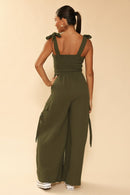 Smocked wide leg cargo jumpsuit - SELFTRITSS   