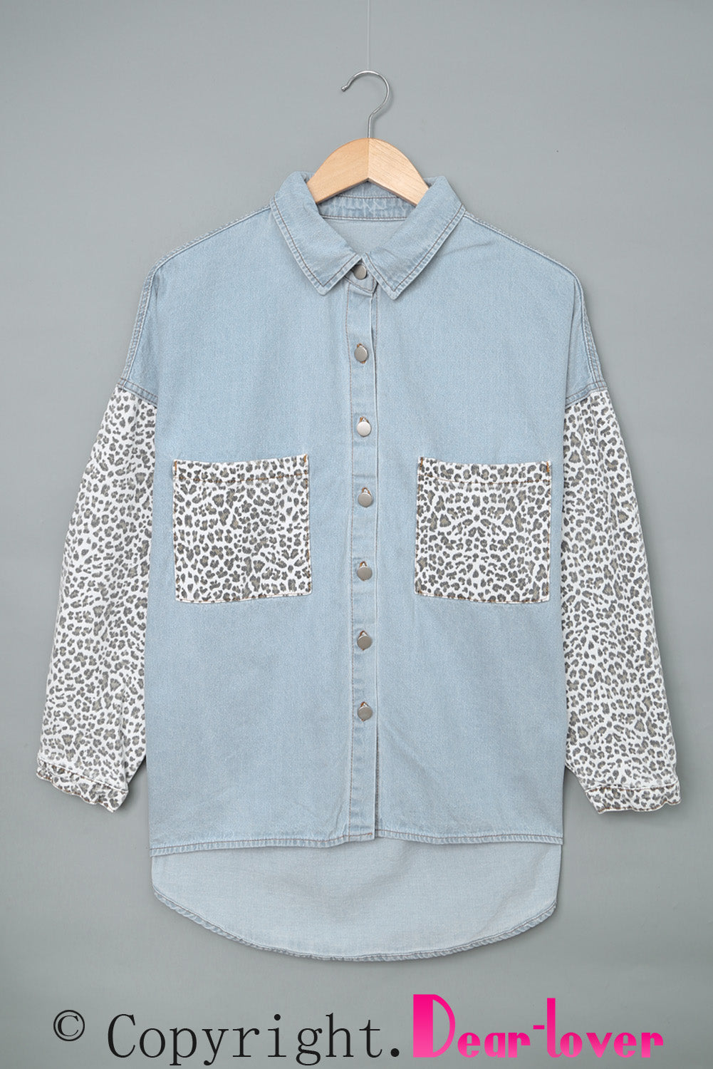 Sky Blue Contrast Leopard Denim Jacket - SELFTRITSS   