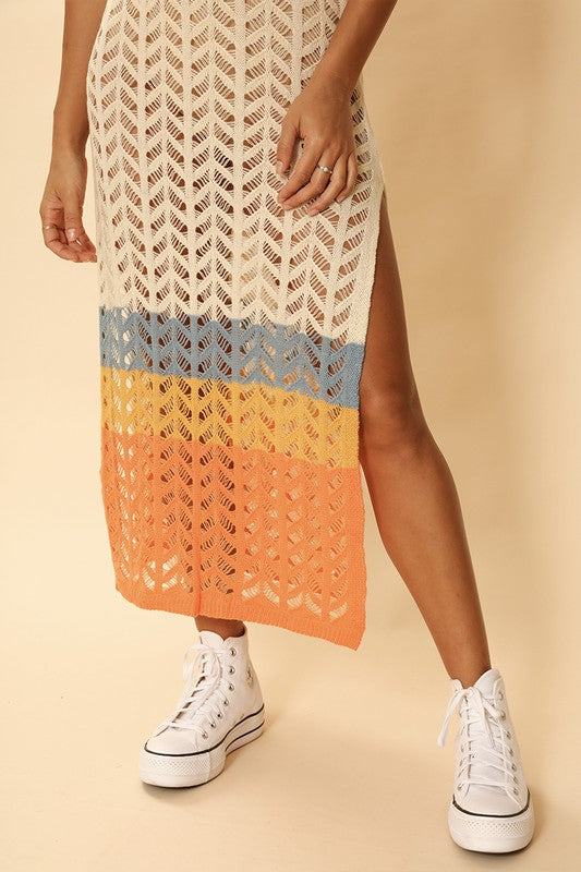 Open knit color block cover up - SELFTRITSS   