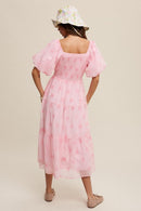 Flower Embroidered Puff Sleeve Tiered Maxi Dress - SELFTRITSS   