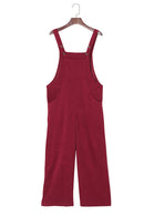 Fiery Red Solid Color Corduroy Wide Leg Bib Overalls - SELFTRITSS   