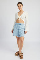 CROCHET BELL SLEEVE TOP WTIH FRONT O RING - SELFTRITSS
