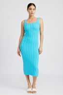 SCOOP NECK RIBBED MIDI DRESS - SELFTRITSS