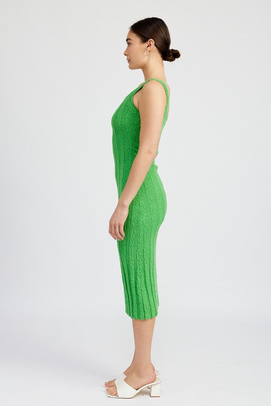 SCOOP NECK RIBBED MIDI DRESS - SELFTRITSS