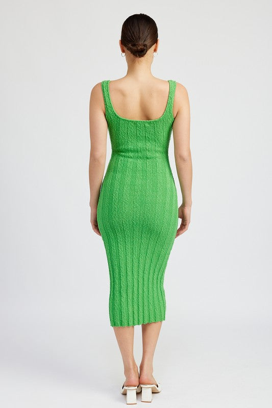 SCOOP NECK RIBBED MIDI DRESS - SELFTRITSS