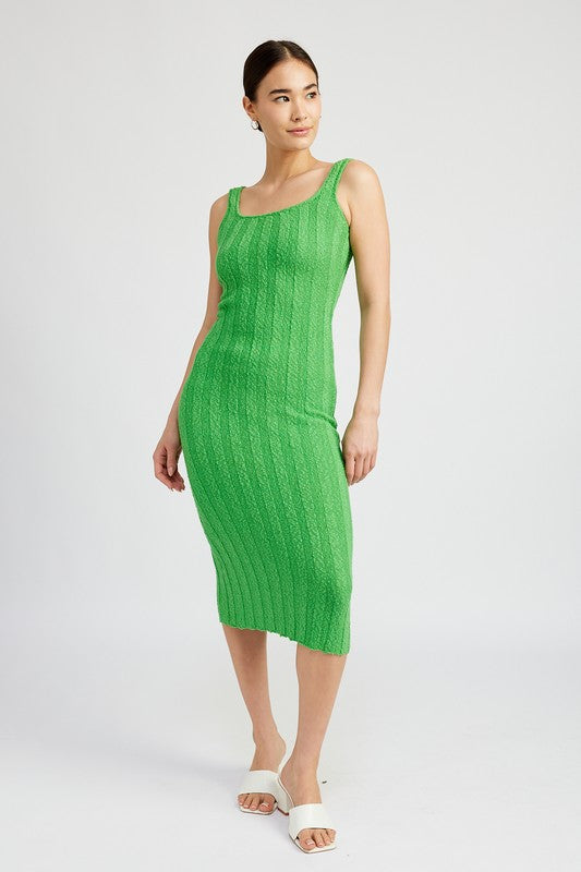 SCOOP NECK RIBBED MIDI DRESS - SELFTRITSS