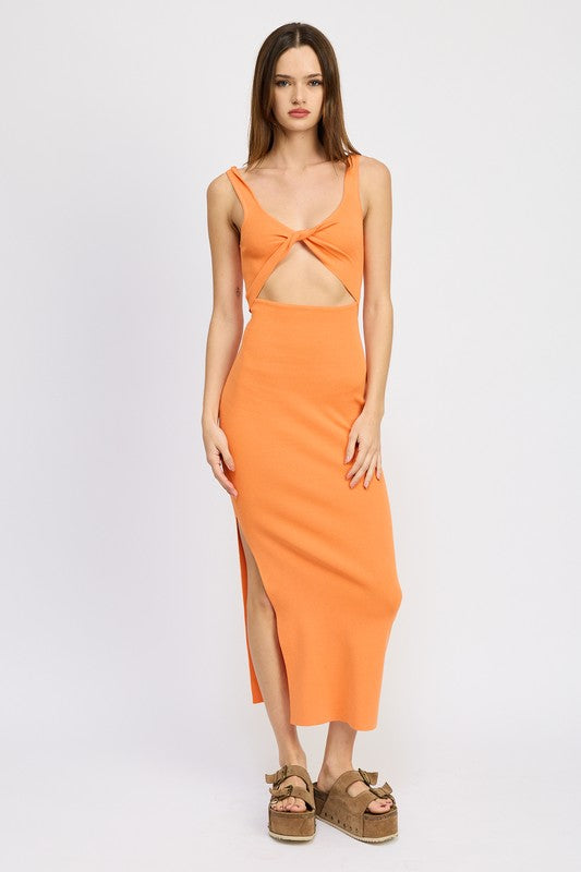 FRONT KNOT MIDI DRESS WITH CUTOUT - SELFTRITSS   