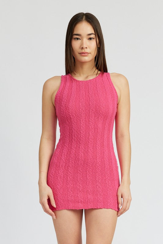 ROUND NECK FITTED MINI DRESS - SELFTRITSS