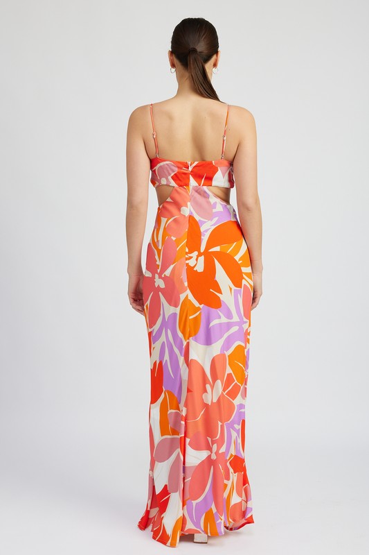 FLORAL CUT OUT MAXI DRESS WITH O RING DETAIL - SELFTRITSS