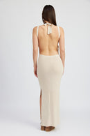 HALTER NECK MAXI DRESS WITH OPEN BACK - SELFTRITSS
