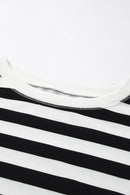 Black Stripe Drop Shoulder Striped Pullover Sweatshirt - SELFTRITSS