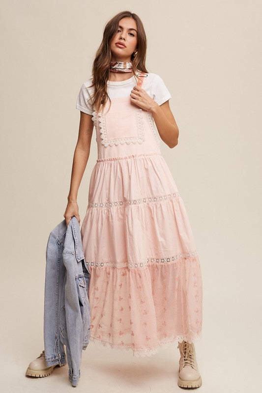 Laced and Tiered Romantic Overall Maxi Dress - SELFTRITSS   