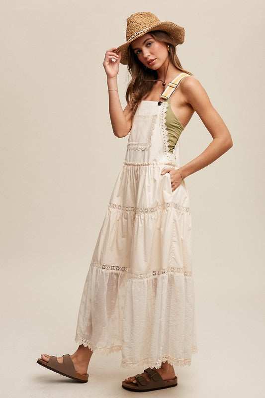 Laced and Tiered Romantic Overall Maxi Dress - SELFTRITSS   