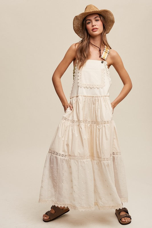 Laced and Tiered Romantic Overall Maxi Dress - SELFTRITSS   