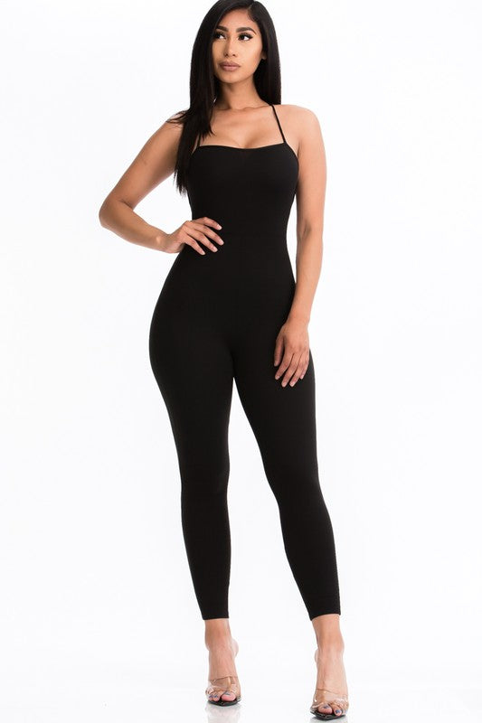 Criss-Cross Open Back Bodycon Jumpsuit - SELFTRITSS   